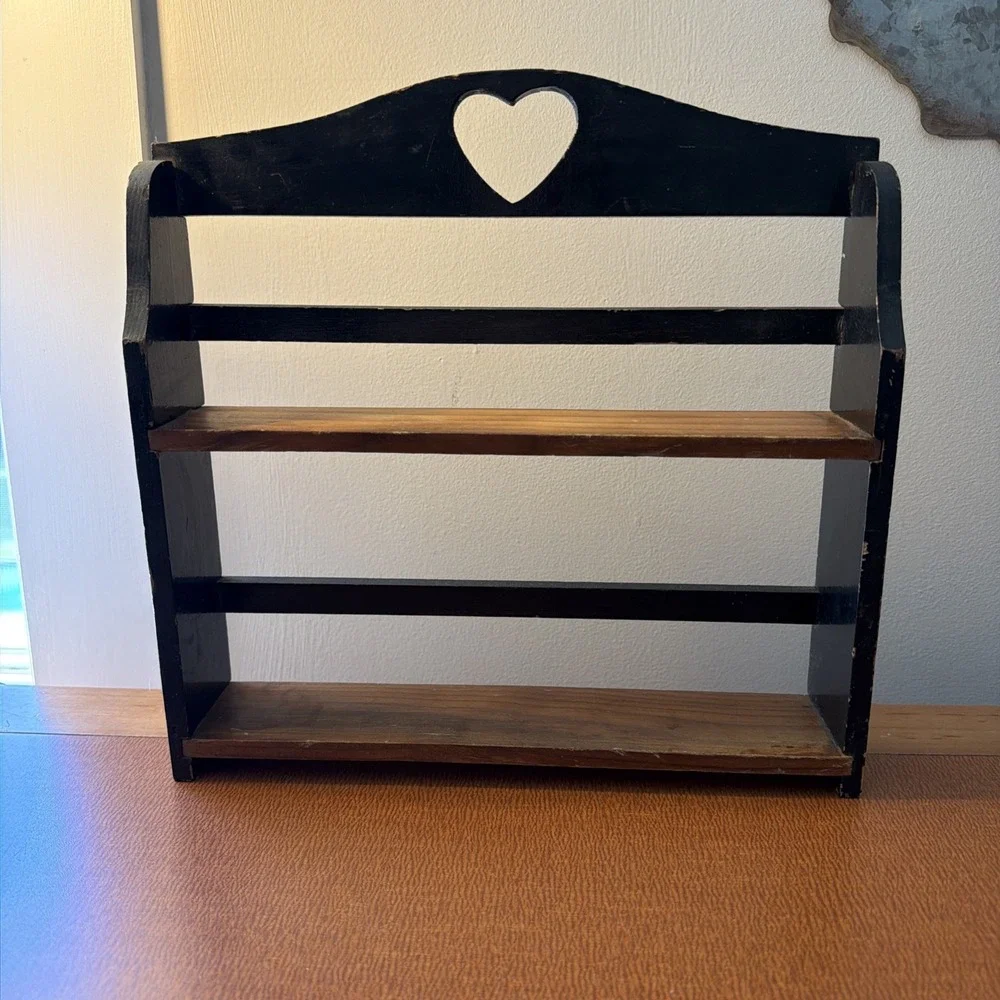 Small Wooden Shelf Heart Cutout Cottagecore 12x11